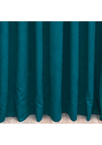 Petek Dokulu Kadife Dökümlü Yüksek Kaliteli Fon Perde 1/3 Sık Pile Tek Kanat - Petrol Mavi indirimleri