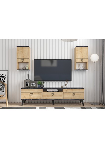 Pandora Tv Ünitesi 160 cm Bendir Mermer-Safir Meşe