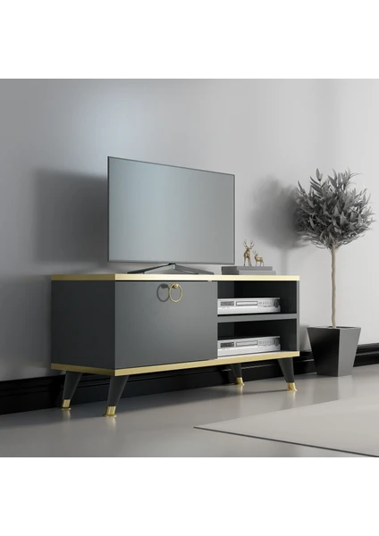 Newline Mobilya Gold Sweet Tv Ünitesi 90 cm Antrasit Gold