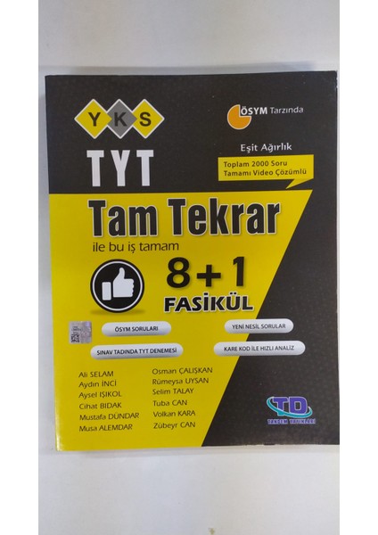 Tandem Yayınları Tyt Eşit Ağırlık Tam Tekrar 8+1 Fasikül