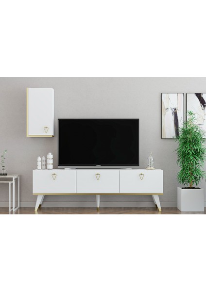 Hermes Tv Ünitesi 150 cm Beyaz-Altın