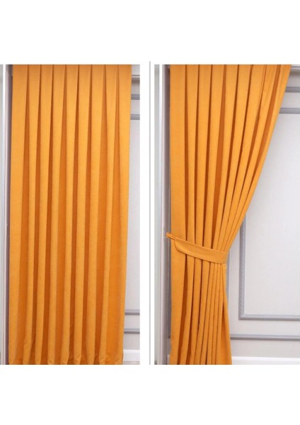 Petek Dokulu Kadife Dökümlü Yüksek Kaliteli Fon Perde 1/3 Sık Pile Tek Kanat - Turuncu fiyatları