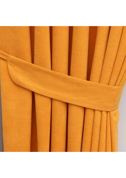Petek Dokulu Kadife Dökümlü Yüksek Kaliteli Fon Perde 1/3 Sık Pile Tek Kanat - Turuncu modelleri