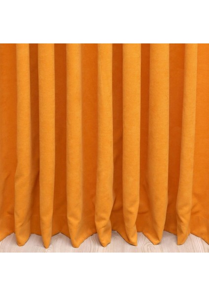 Petek Dokulu Kadife Dökümlü Yüksek Kaliteli Fon Perde 1/3 Sık Pile Tek Kanat - Turuncu indirimleri