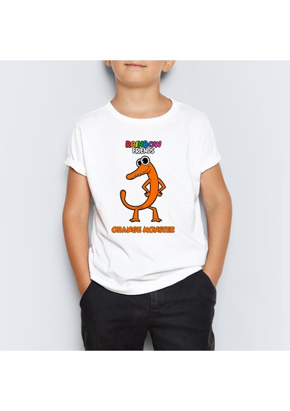 Rainbow Friends Orange Monster Baskılı Unisex Çocuk Tişört T-Shirt Mr-10