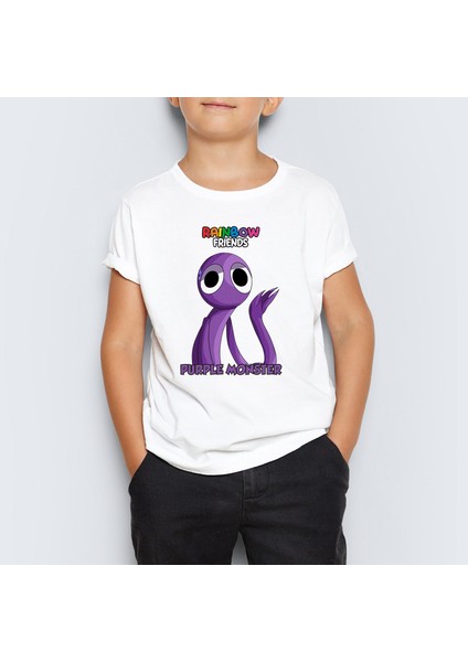 Rainbow Friends Purple Monster Baskılı Unisex Çocuk Tişört T-Shirt Mr-11