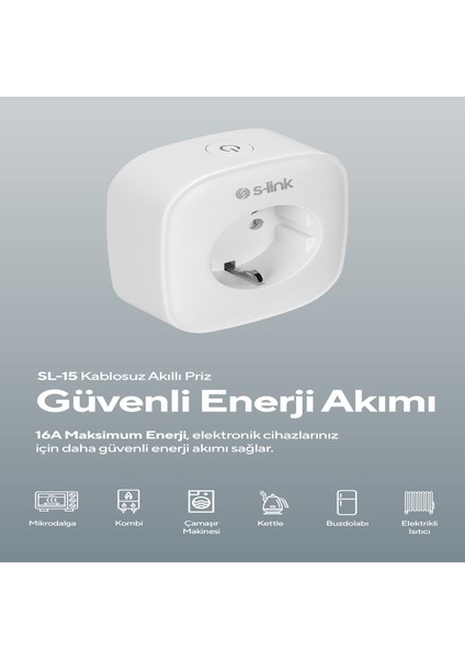 Sl-15 Powerking 16 Amper Wifi Tuya Destekli Akım Korumalı Enerji İzlemeli Akıllı Priz