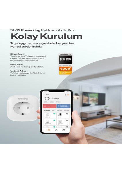 Sl-15 Powerking 16 Amper Wifi Tuya Destekli Akım Korumalı Enerji İzlemeli Akıllı Priz