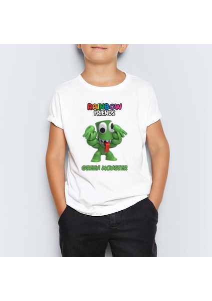 Rainbow Friends Green Monster Baskılı Unisex Çocuk Tişört T-Shirt Mr-09