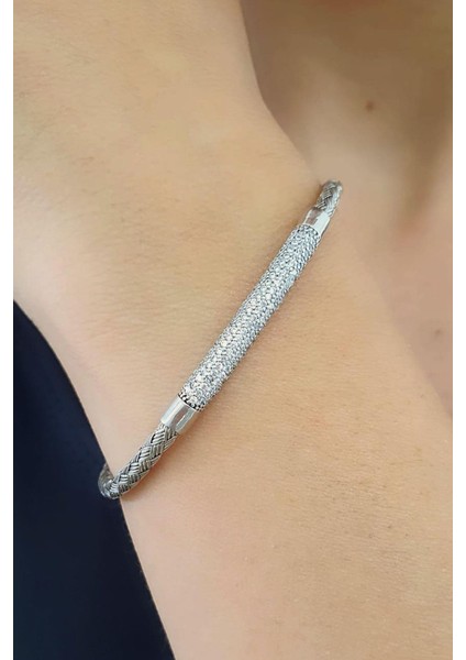 Zirkon Taşlı 925AYAR Gümüş Altın Işçiliği Italyan Bileklik