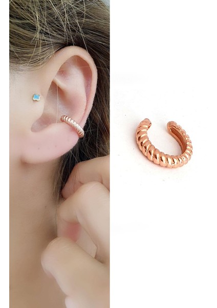 925 Ayar Gümüş Rose Sıkıştırmalı Kıkırdak Earcuff Küpe