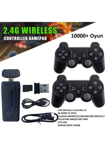 2.4g 10000+ Oyunlu Çift Kablosuz Kol Hdmi 4K Ultra Hd Game Tv Stick