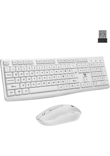 Km-01 2.4 Ghz Wireless Kablosuz Klavye Mouse Set 1600 Dpı Pilli Beyaz Pc Laptop Tv Uyumlu