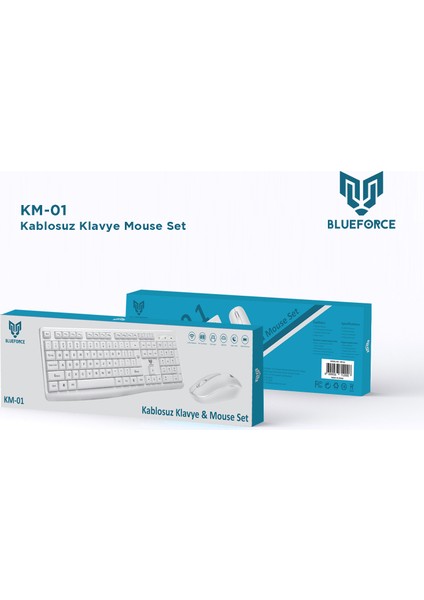 Km-01 2.4 Ghz Wireless Kablosuz Klavye Mouse Set 1600 Dpı Pilli Beyaz Pc Laptop Tv Uyumlu