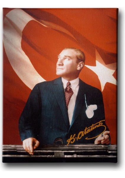 Türk Bayraklı Atatürk Portresi Kanvas Tablo