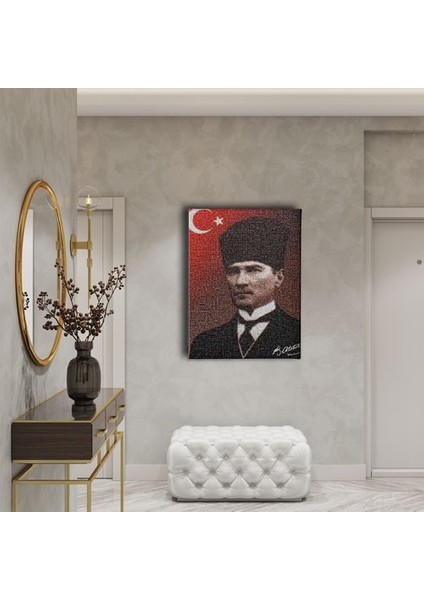 Türk Bayraklı - Imzalı Atatürk Portresi Kanvas Tablo