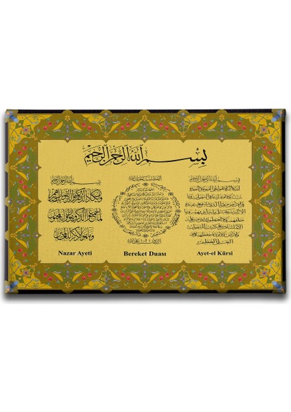 Nazar-Bereket-Ayet-El Kürsi Tezhipli Ayetli Kanvas Tablo