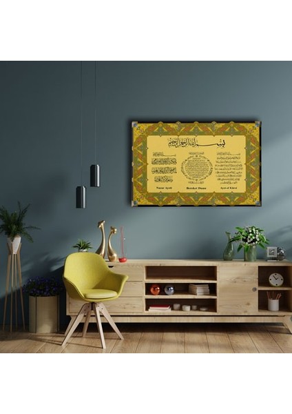 Nazar-Bereket-Ayet-El Kürsi Tezhipli Ayetli Kanvas Tablo fiyatları