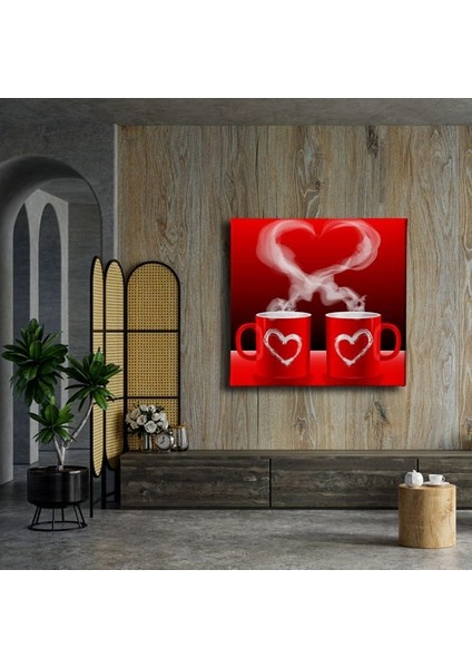Çiftli Kalpli Kupa Kanvas Tablo modelleri