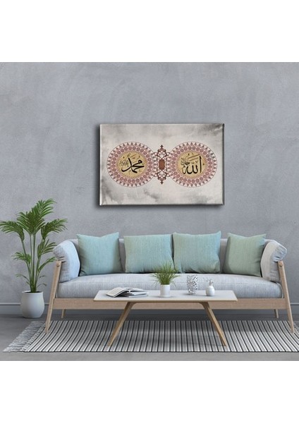 Allah - Muhammed Motifli Dini Kanvas Tablo