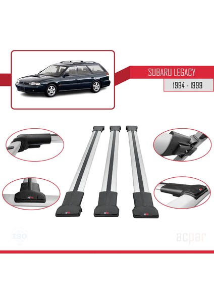 Subaru Legacy 1994-1999 Arası ile Uyumlu Fly Model Ara Atkı Tavan Barı Gri 3 Adet Bar