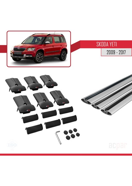 Skoda Yeti 2009-2017 Arası ile Uyumlu Fly Model Ara Atkı Tavan Barı Gri 3 Adet Bar indirimleri