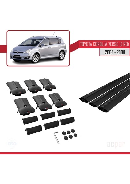 Toyota Corolla Verso (E120) 2004-2008 Arası ile Uyumlu Fly Model Ara Atkı Tavan Barı Siyah 3 Adet Bar indirimleri