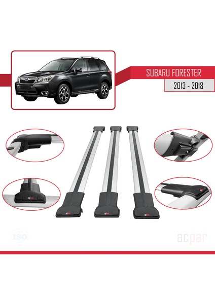 Subaru Forester 2013-2018 Arası ile Uyumlu Fly Model Ara Atkı Tavan Barı Gri 3 Adet Bar