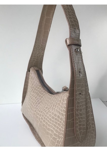 Kadın Kroko Desenli Vizon Baget Omuz Çanta
