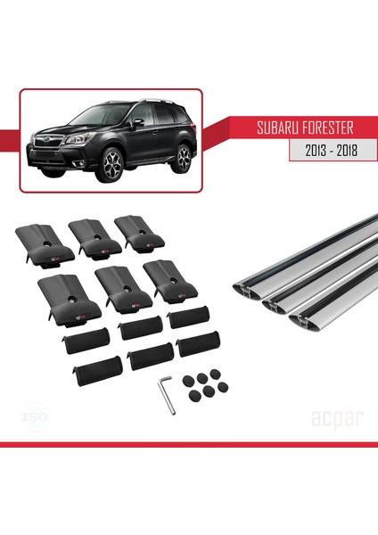 Subaru Forester 2013-2018 Arası ile Uyumlu Fly Model Ara Atkı Tavan Barı Gri 3 Adet Bar