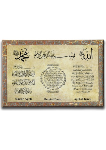 Nazar-Bereket-Ayet-El Kürsi Tezhipli Ayetli Kanvas Tablo