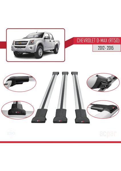 Chevrolet D-Max (RT50) 2012-2015 Arası ile Uyumlu Fly Model Ara Atkı Tavan Barı Gri 3 Adet Bar fırsatları