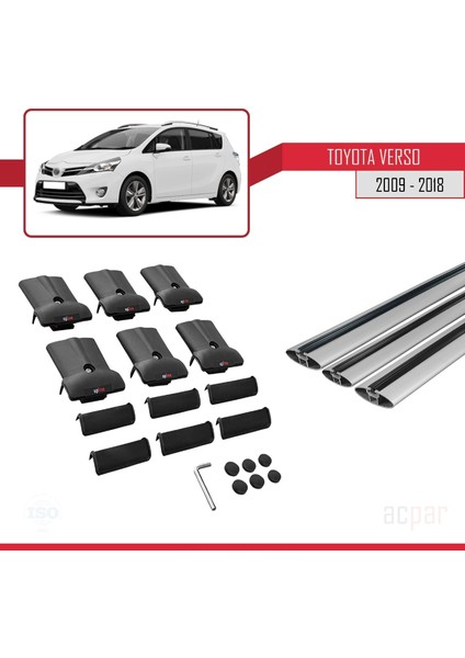 Toyota Verso 2009-2018 Arası ile Uyumlu Fly Model Ara Atkı Tavan Barı Gri 3 Adet Bar indirimleri