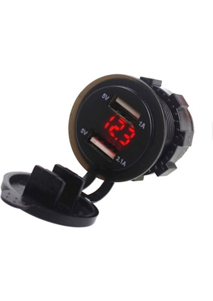 Araba ve Motor Için Su Geçirmez LED Göstergeli Çift USB Girişli Şarj Soketi