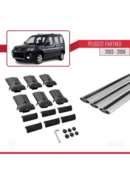 Peugeot Partner 2003-2008 Arası ile Uyumlu Fly Model Ara Atkı Tavan Barı Gri 3 Adet Bar indirimleri
