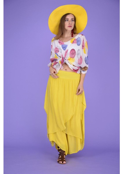 Kadın Asimetrik Kapaklı Ipek Şalvar Pantolon fiyatları