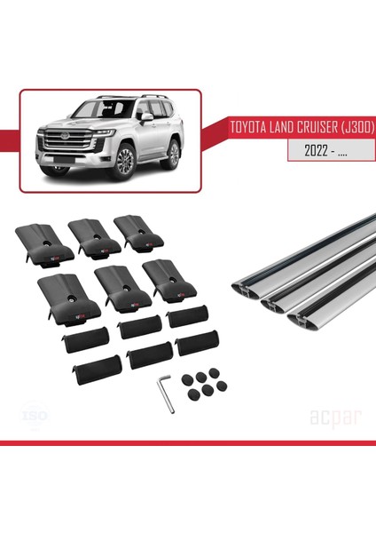 Toyota Land Cruiser (J300) 2022 ve Sonrası ile Uyumlu Fly Model Ara Atkı Tavan Barı Gri 3 Adet Bar