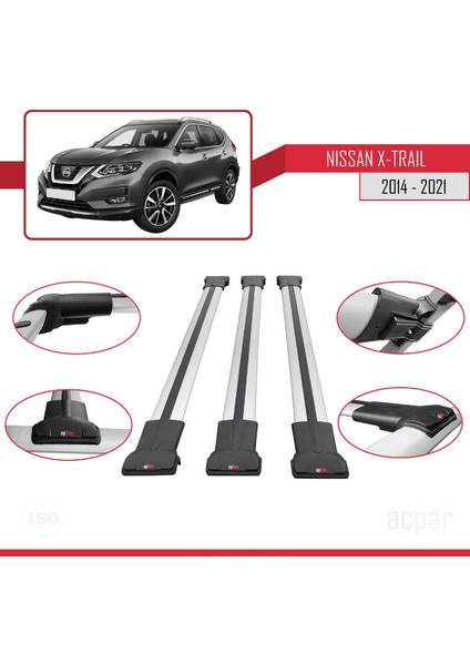 Nissan X-Trail 2014-2021 Arası ile Uyumlu Fly Model Ara Atkı Tavan Barı Gri 3 Adet Bar fırsatları
