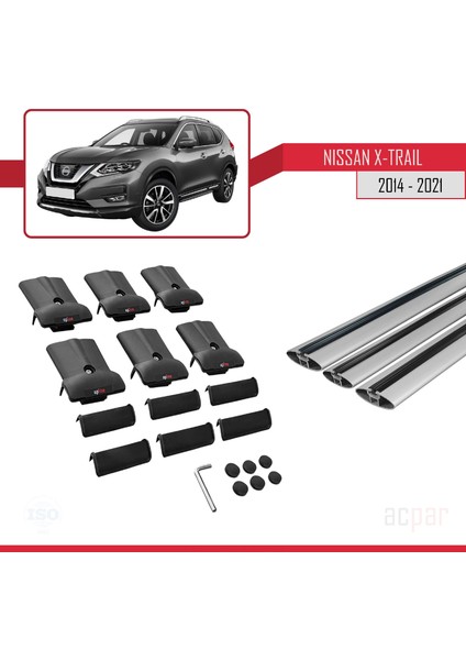 Nissan X-Trail 2014-2021 Arası ile Uyumlu Fly Model Ara Atkı Tavan Barı Gri 3 Adet Bar indirimleri