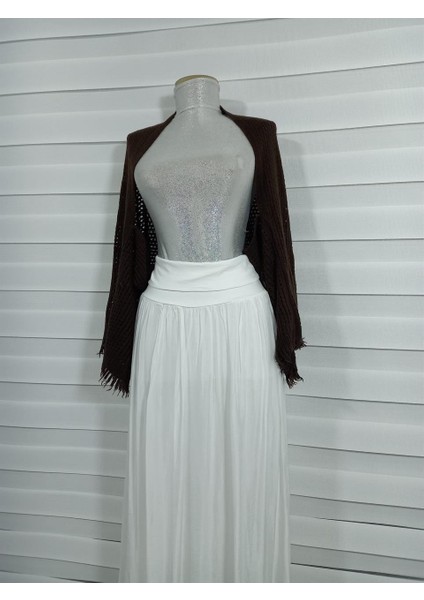 Örgü Kadın Kol Ucu Püsküllü Triko Bolero Şal