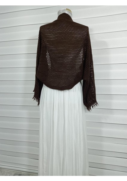 Örgü Kadın Kol Ucu Püsküllü Triko Bolero Şal modelleri