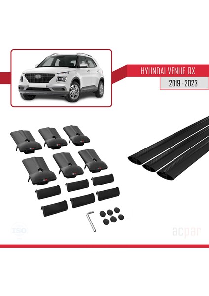 Hyundai Venue (Qx) 2019 ve Sonrası ile Uyumlu Fly Model Ara Atkı Tavan Barı Siyah 3 Adet Bar indirimleri
