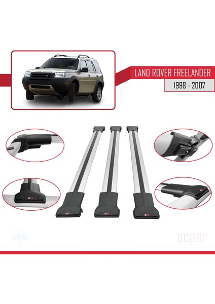 Land Rover Freelander 1998-2007 Arası ile Uyumlu Fly Model Ara Atkı Tavan Barı Gri 3 Adet Bar