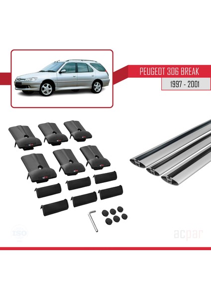 Peugeot 306 Estate 1997-2001 Arası ile Uyumlu Fly Model Ara Atkı Tavan Barı Gri 3 Adet Bar indirimleri