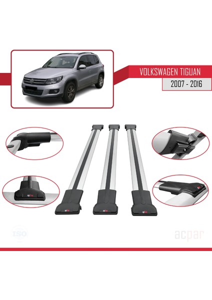 Volkswagen Tiguan 2007-2016 Arası ile Uyumlu Fly Model Ara Atkı Tavan Barı Gri 3 Adet Bar fırsatları