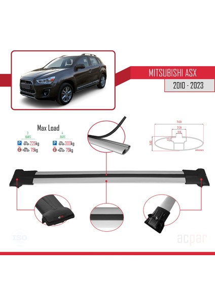 Mitsubishi Asx 2010 ve Sonrası ile Uyumlu Fly Model Ara Atkı Tavan Barı Gri 3 Adet Bar modelleri