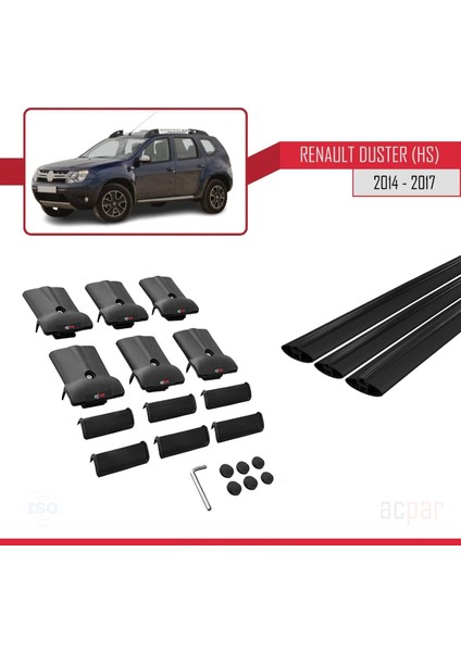 Renault Duster (Hs) 2014-2017 Arası ile Uyumlu Fly Model Ara Atkı Tavan Barı Siyah 3 Adet Bar