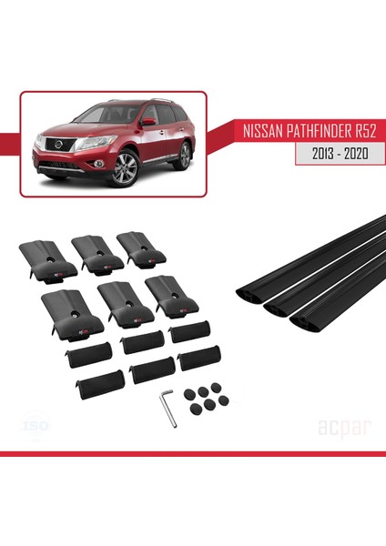 Nissan Pathfinder (R52) 2013-2020 Arası ile Uyumlu Fly Model Ara Atkı Tavan Barı Siyah 3 Adet Bar