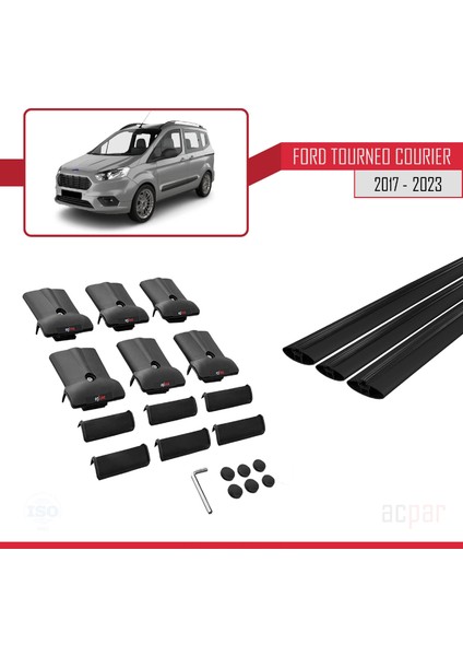 Ford Tourneo Courier 2017 ve Sonrası ile Uyumlu Fly Model Ara Atkı Tavan Barı Siyah 3 Adet Bar