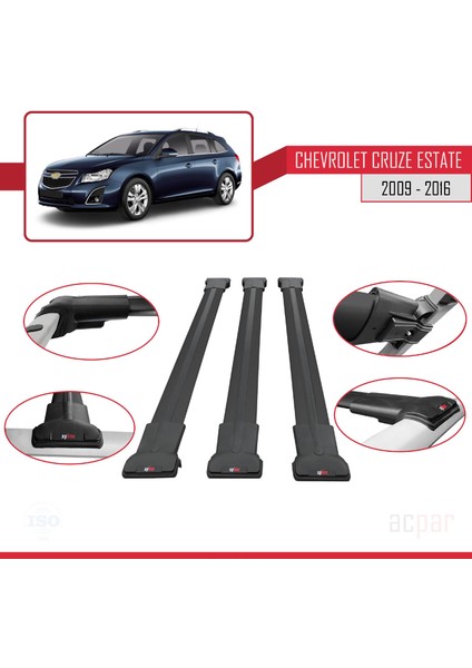 Chevrolet Cruze 2009-2016 Arası ile Uyumlu Fly Model Ara Atkı Tavan Barı Siyah 3 Adet Bar fırsatları